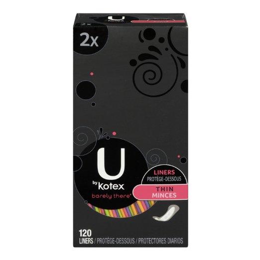 U by Kotex Barely There Thin Liners, Unscented, 120 Count