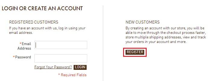 新用户注册点击new customer下方的register进行AHAVA圣爱注册。