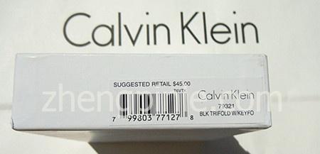 正品CK钱包包装盒侧面的条形码标签