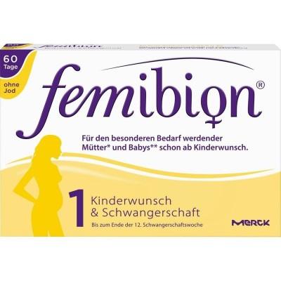 【德国UKA】 Femibion 孕妇叶酸+D3+B族维生素口服片1号(不含碘）备孕到孕期第12周 60粒  特价：30 79欧