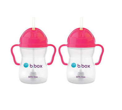 【2件包邮装】B box 婴幼儿重力球吸管杯 防漏 240ml 粉红色（6个月以上） 