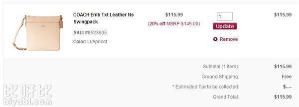 比呀比： COACH 蔻驰 Emb Txt Leather 女士真皮斜挎包 $115.99