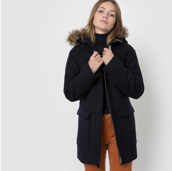 【法国LR】限时包邮：R essentiel女士羊毛混纺连帽大衣到手仅需387元！