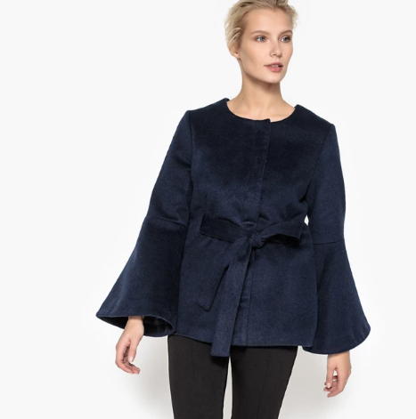 【法国LR】半价特惠：女士喇叭袖羊毛混纺系带大衣特价仅需561元！