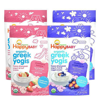 【美国Babyhaven】Happy Baby 禧贝有机希腊酸奶溶豆套装 蓝莓紫胡萝卜2袋+草莓香蕉2袋