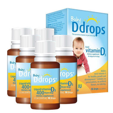  【美国Babyhaven】【5瓶装】Ddrops 婴儿维生素D3滴剂 90滴/瓶 400IU