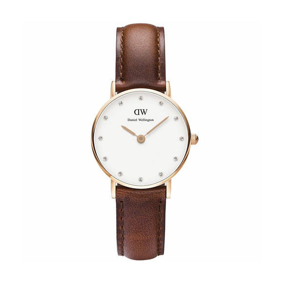 包邮装】Daniel Wellington 丹尼尔·惠灵顿 女士超薄石英手表 0900DW（26mm/金色边白盘/皮带/DW00100059）