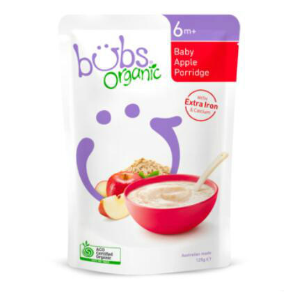 【澳洲PO药房】Bubs 贝儿 有机婴儿辅食 有机燕麦+苹果粥（6个月+）125g