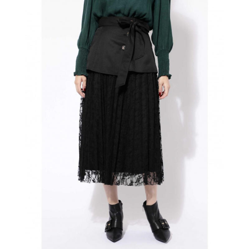 GLADD日本闪购限时品牌折扣女装配腰带蕾丝黑色薄纱半身裙