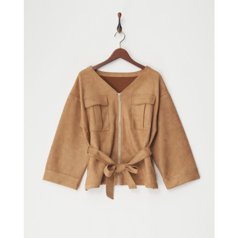 GLADD日本闪购限时品牌折扣女装系带棕色鹿皮夹克