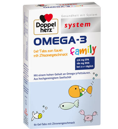 【德国BA】Doppelherz 双心Omega-3儿童深海鱼油咀嚼片 60片 4岁+