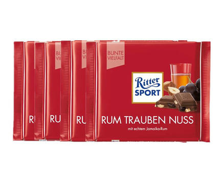 【德国BA】【12.25日18:00-24:00特价】【4包装】Ritter Sport 瑞特斯波 朗姆酒榛子葡萄干夹心牛奶巧克力 