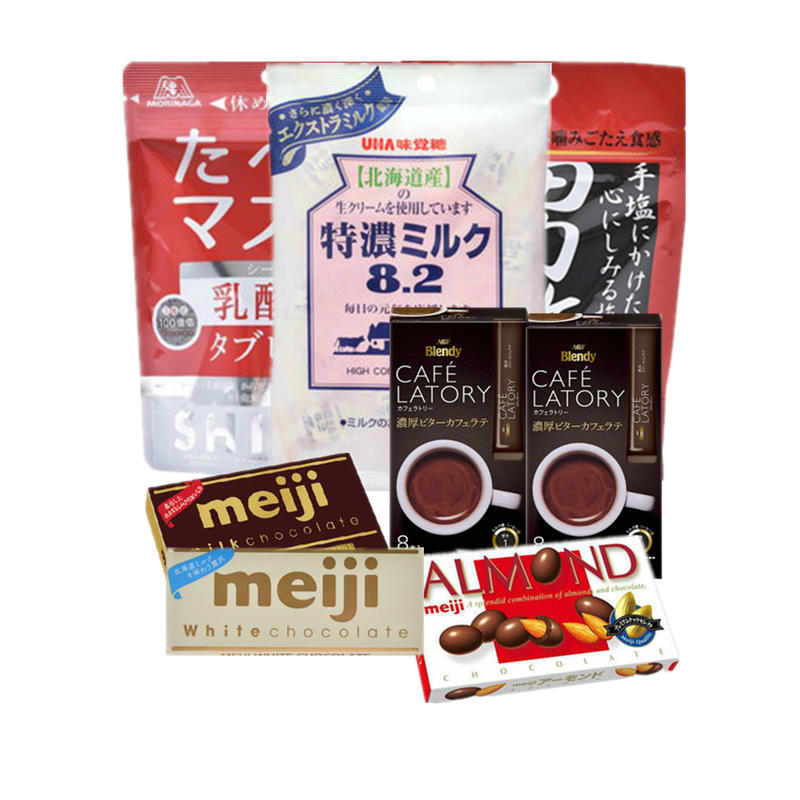 【包邮装】零食大礼包（Meiji 夹心巧克力、白巧、黑巧，松尾巧克力，乳酸菌糖果，速溶咖啡2，牛