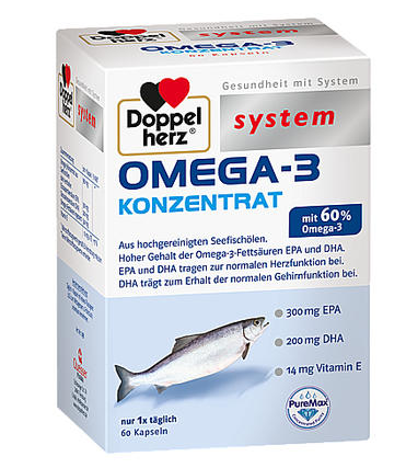 【德国BA】Doppelherz 双心系列 Omega-3浓缩鱼油胶囊 60粒